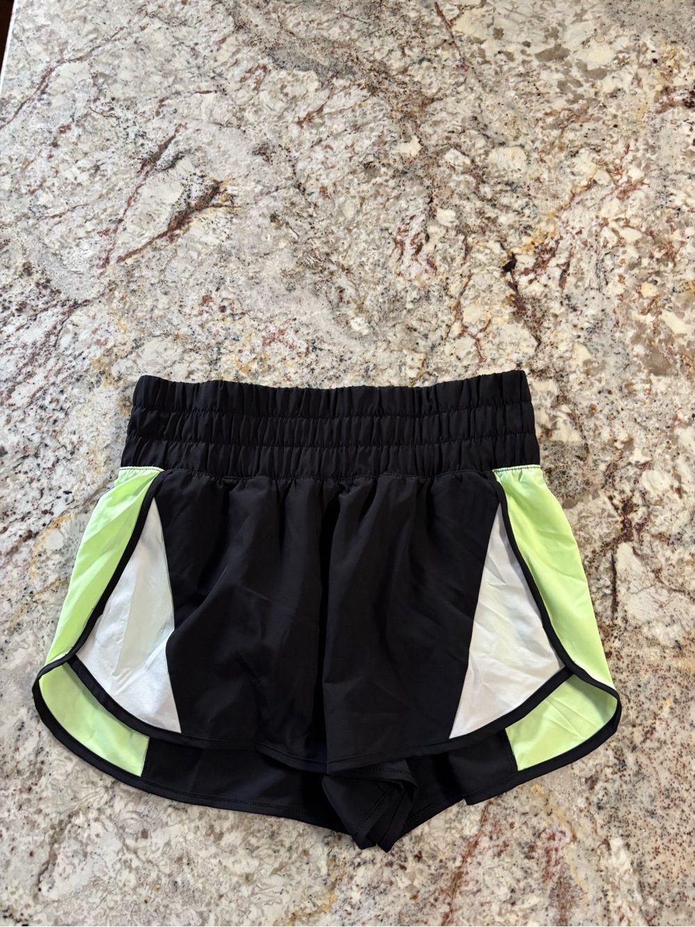 Avia Black Athletic Shorts with Neon Yellow & White Panels
